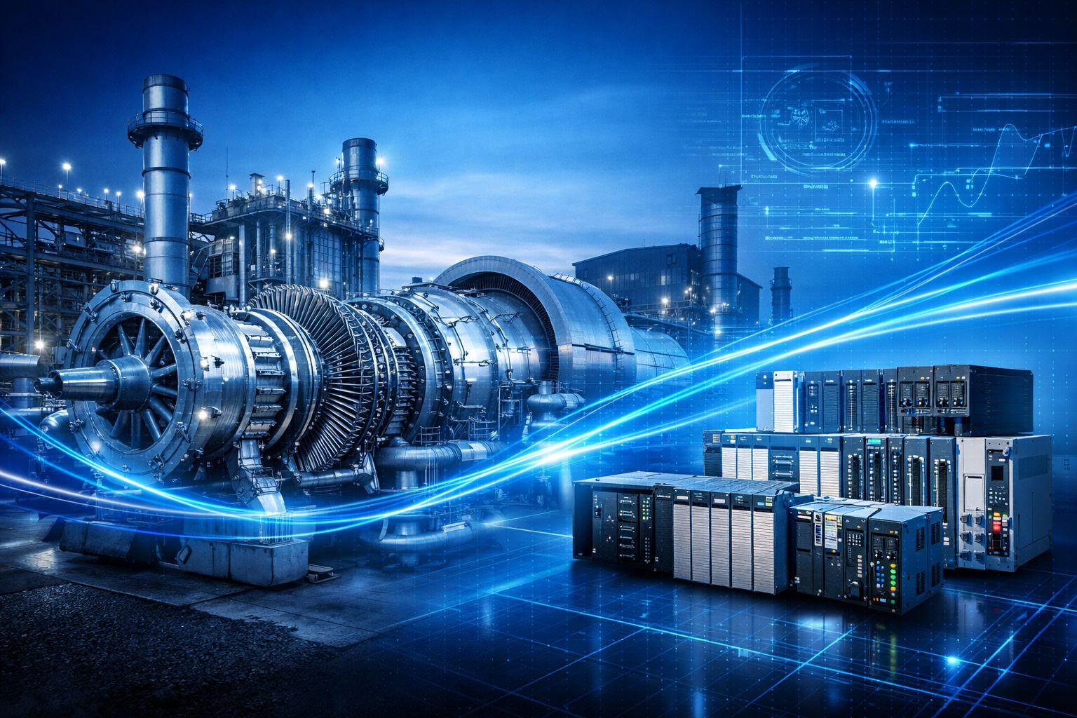 Industrial gas turbine paired with modern automation and control hardware
